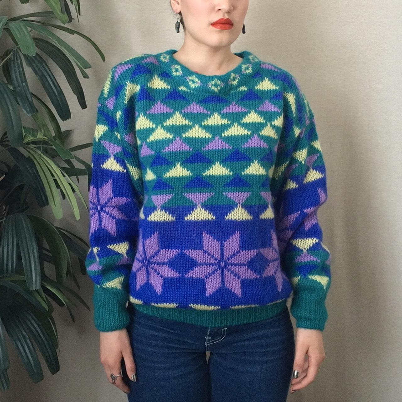 VINTAGE 80s Geometric Pattern MOHAIR Pullover Knit... - Depop