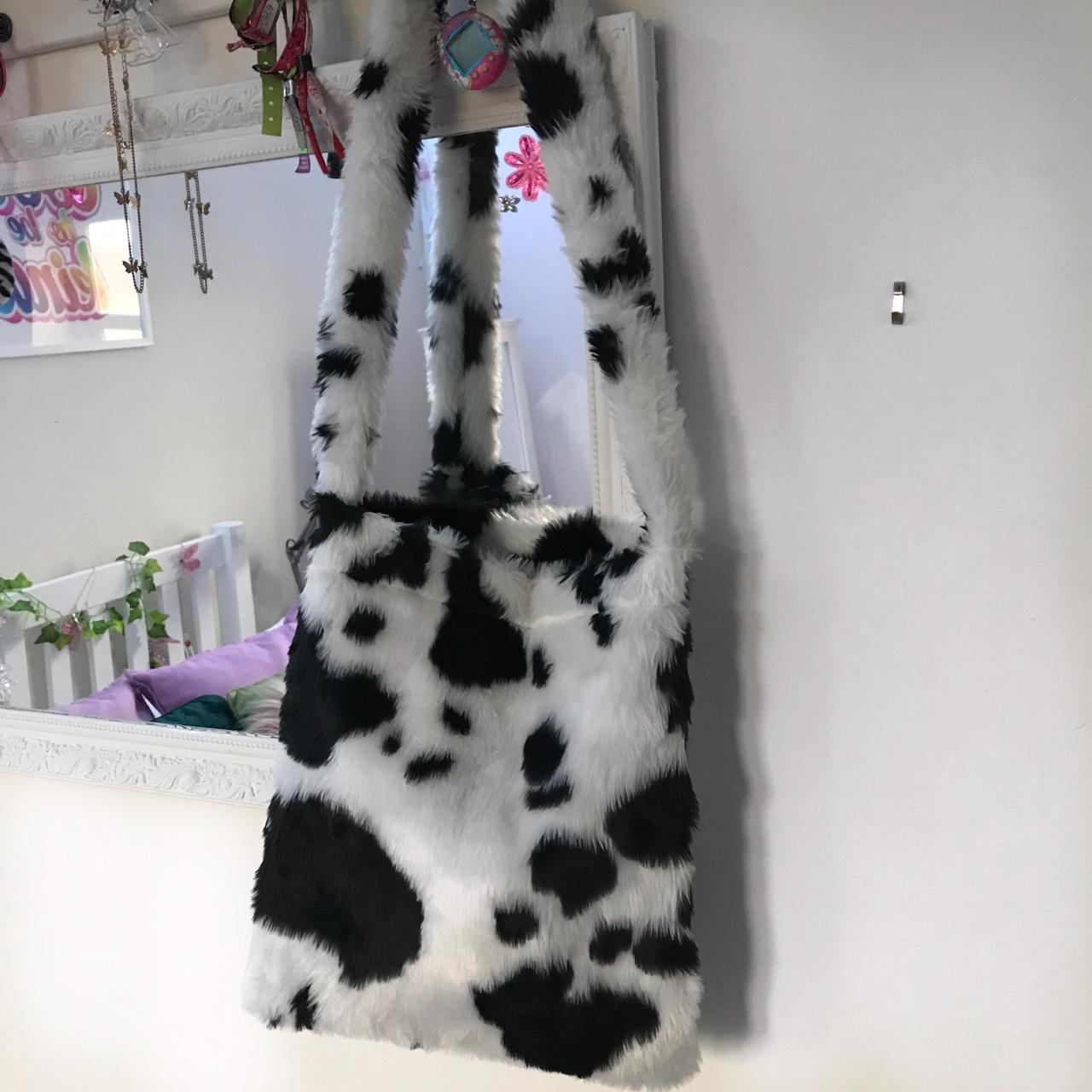 Furry cow print bag hot sale