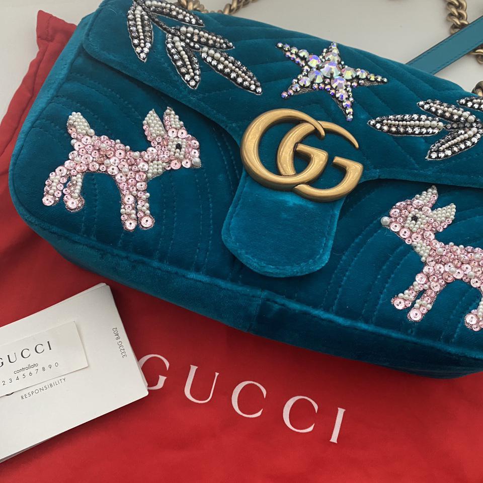 Velvetnothing to say more.. Gucci Marmont Velvet Teal Blue Bag