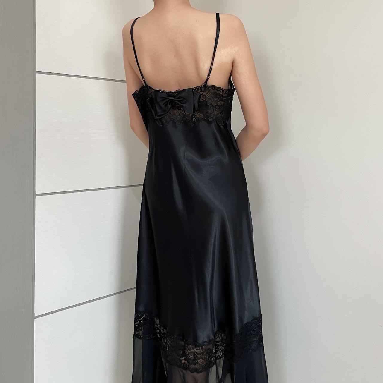 rare! vintage victoria's secret black satin gown... - Depop
