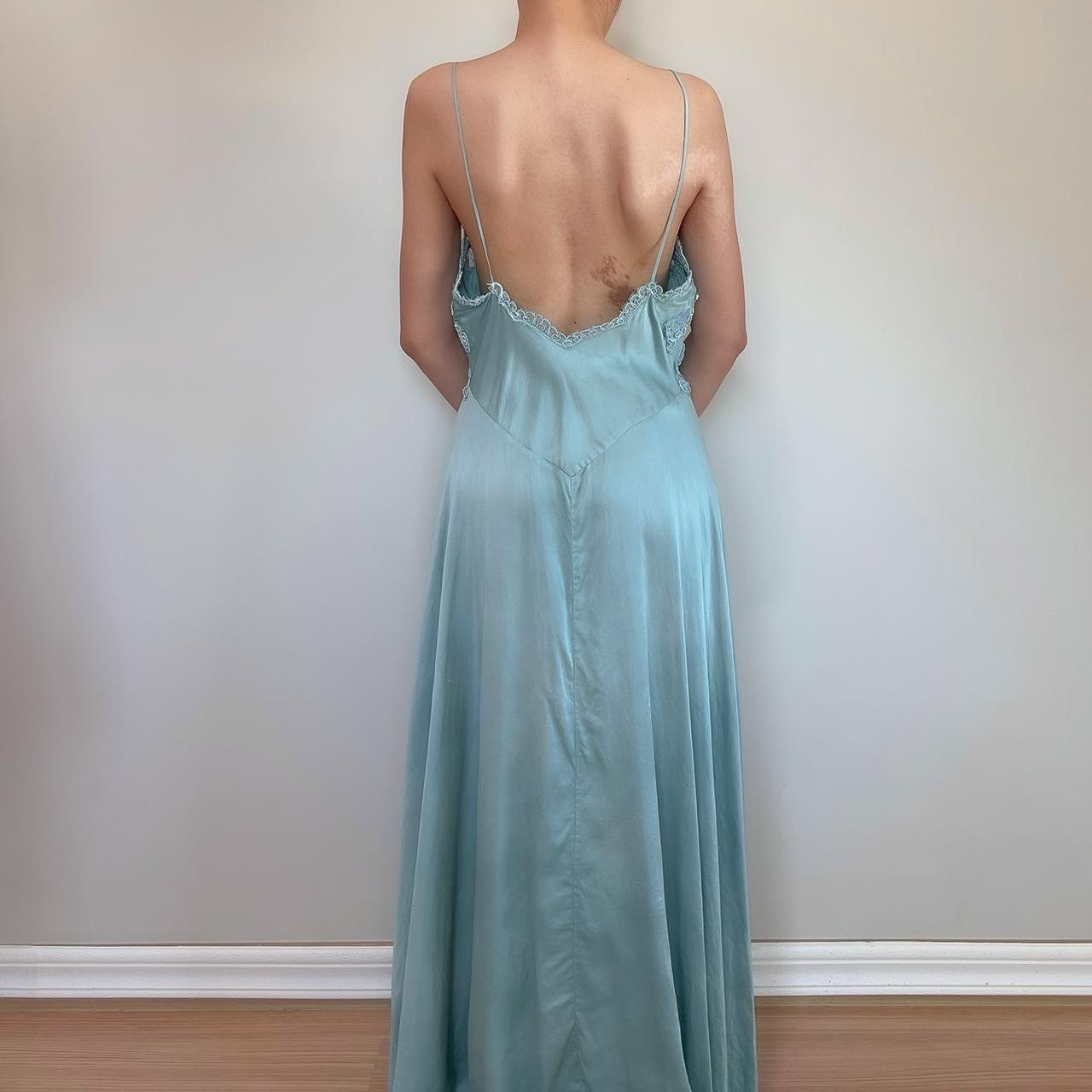 vintage hand dyed dusty blue silk gown size M fits S... - Depop