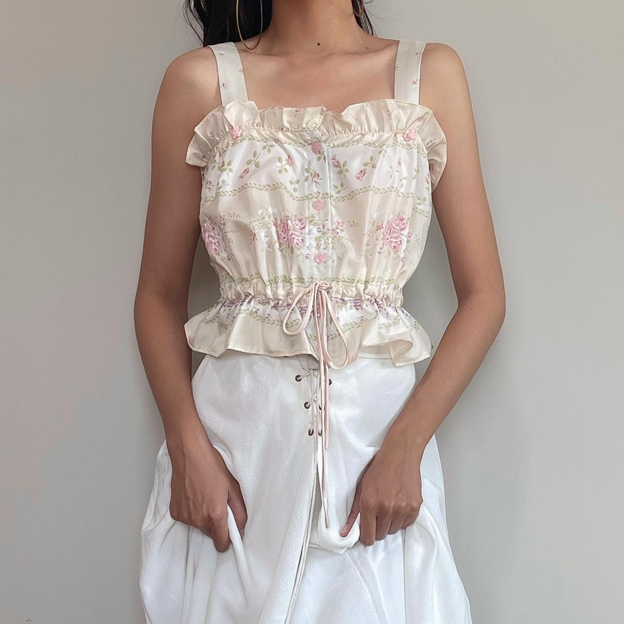Vintage Cream Floral Camisole (Small) chest up to... Depop