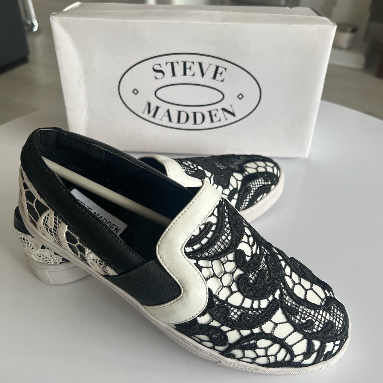 Steve Madden - black and white slip ons - size 6 -... - Depop