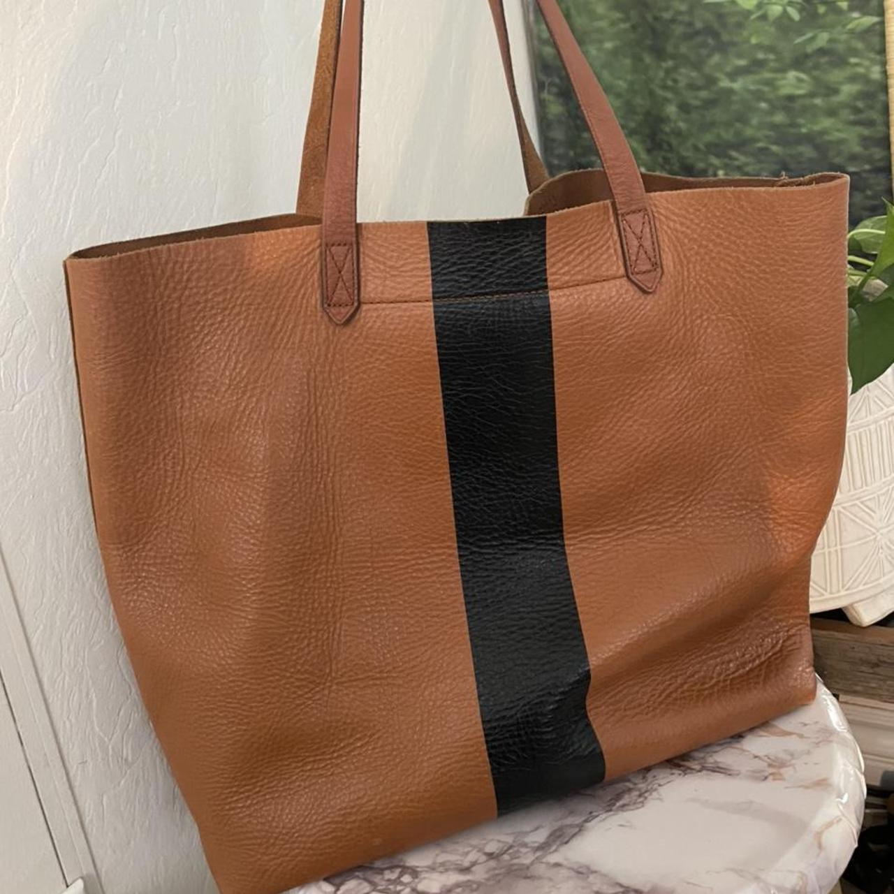 Madewell brown leather striped tote 100 leather