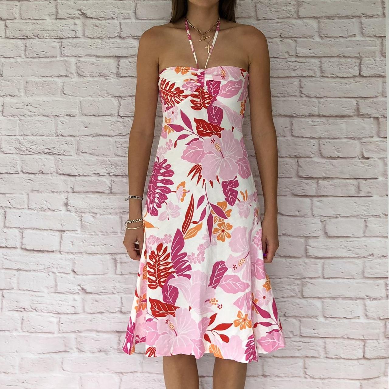 Zara Women's Pink and Orange Dress Depop