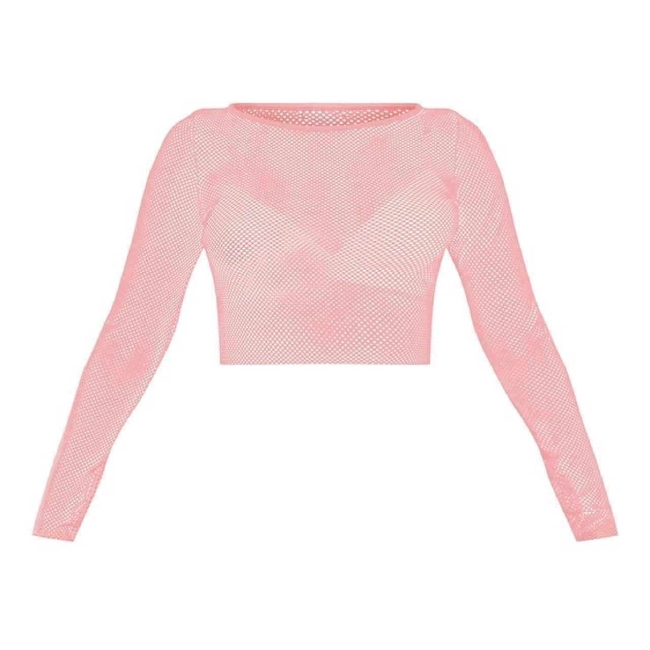 Neon pink fishnet crop top from Pretty Little Thing,... - Depop