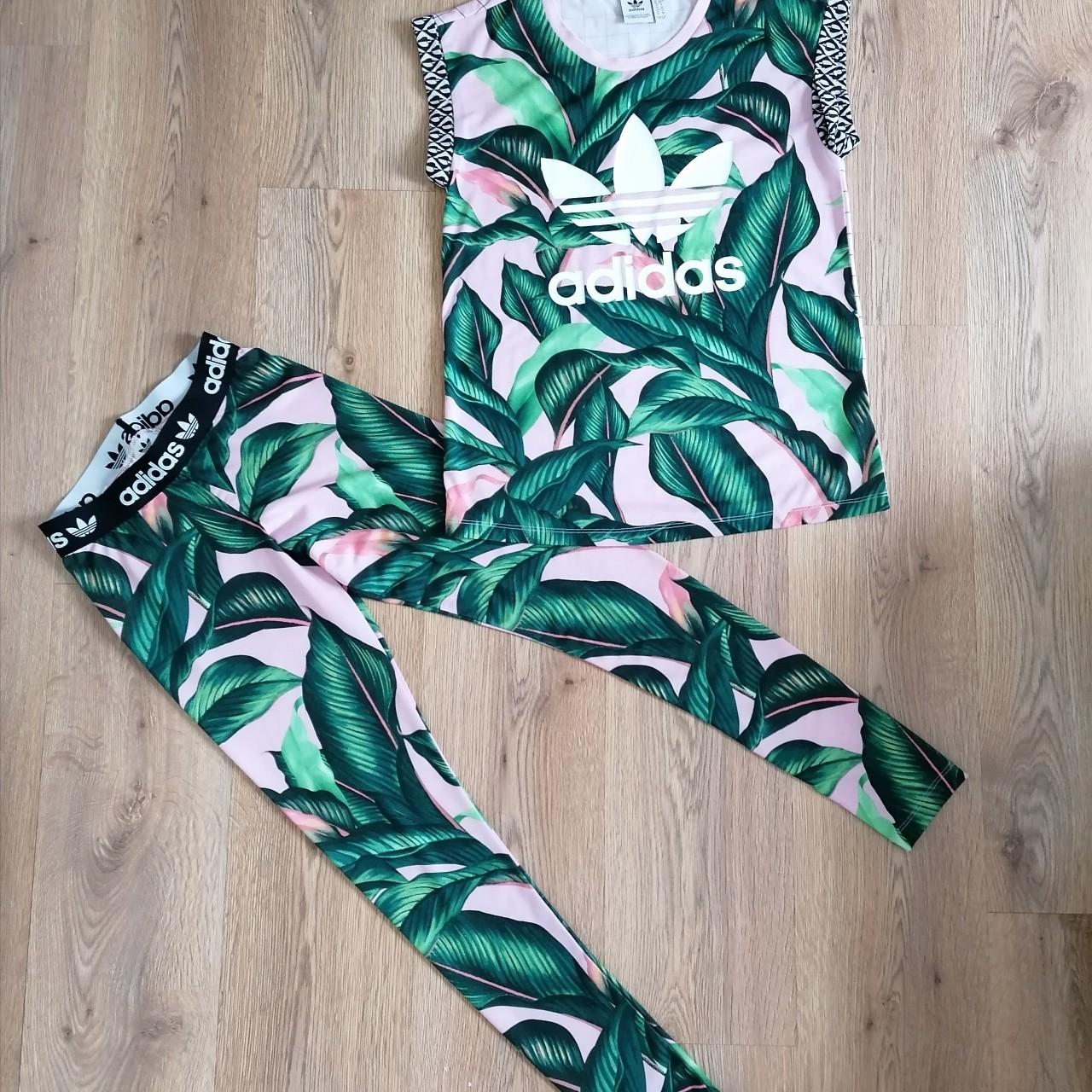 adidas, Swim, New Adidas Farm Palm Trees Two Piece Pink Blue Green Bikini  Swimsuit