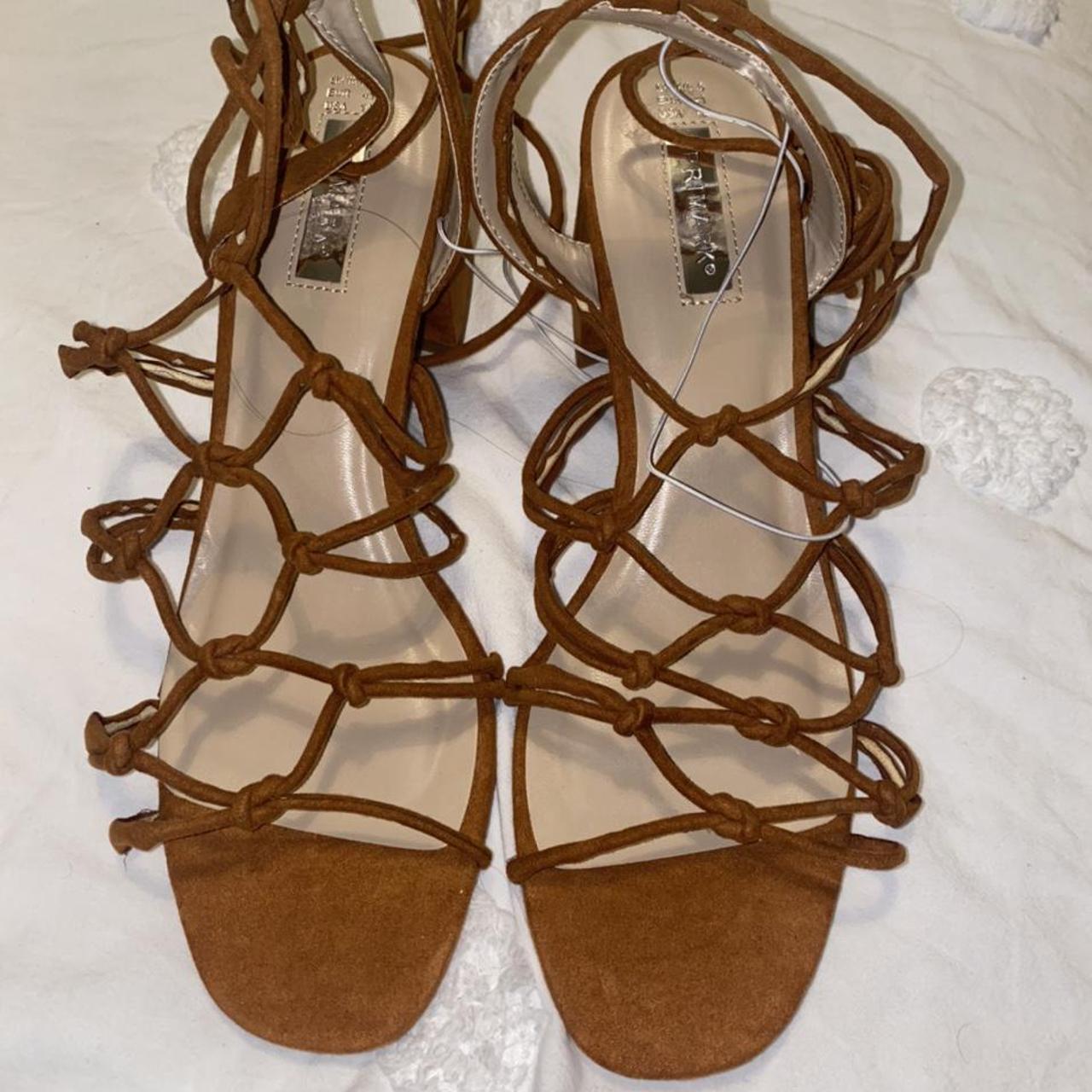 Primark Tan Suede Tie up knotted style sandals.... - Depop