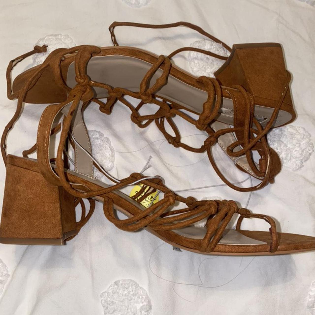 Primark Tan Suede Tie up knotted style sandals.... - Depop