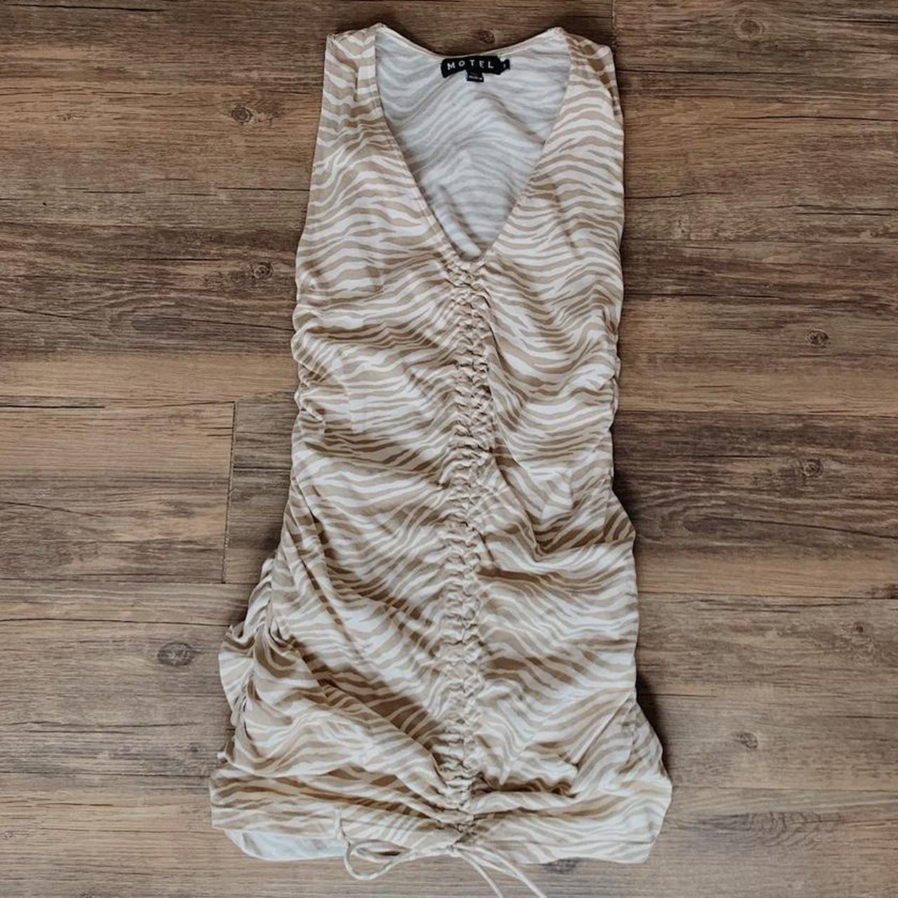 Motel rocks beige / white zebra print dress, size... - Depop