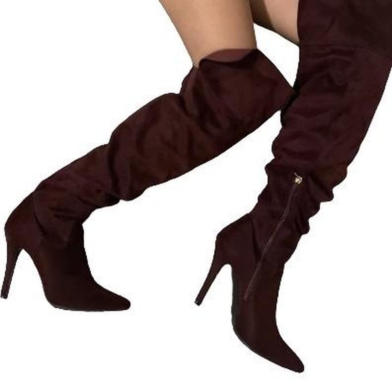 ⭐️ Burgundy Thigh High Boots Pointed Toe Stiletto Depop 