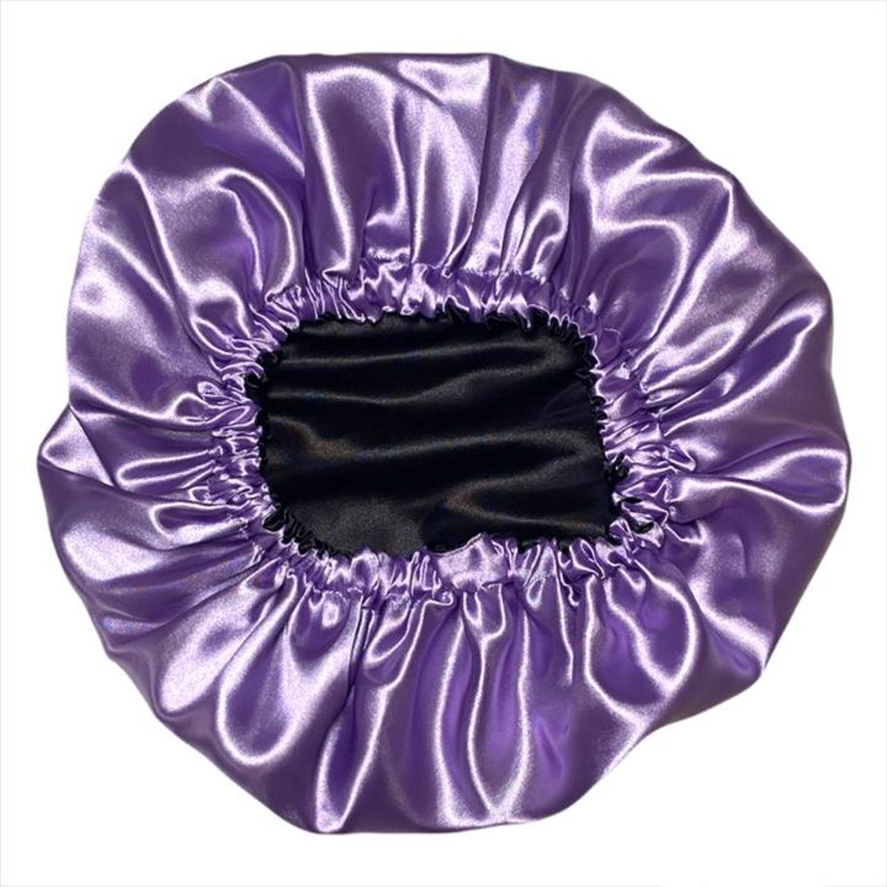 Medium satin stylish hair bonnet with a black band - Depop