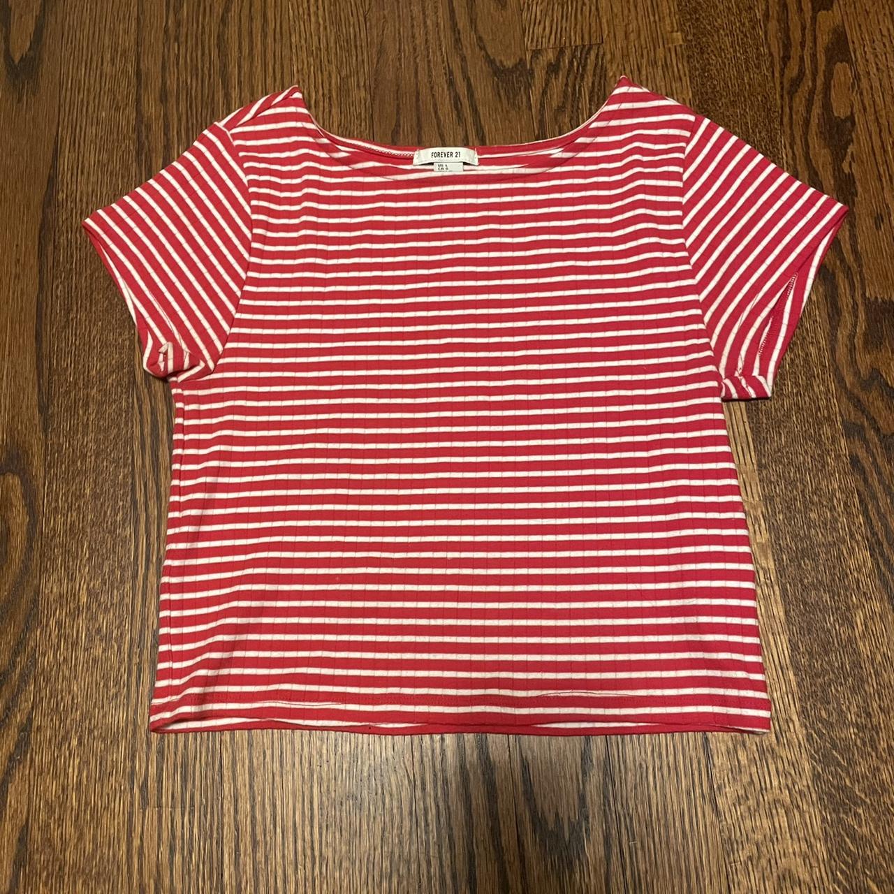 Forever 21 Women's White and Red Crop-top (2)