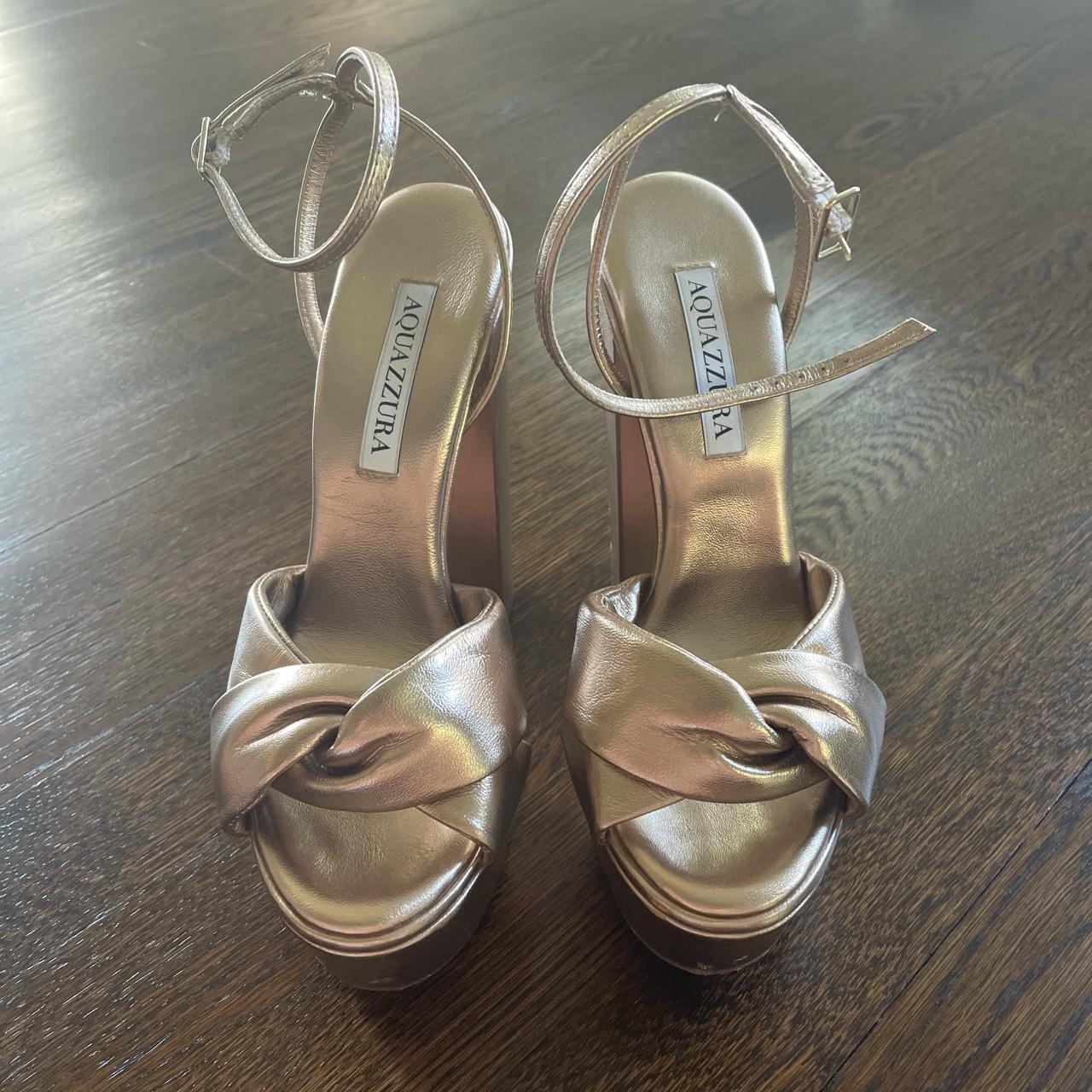 Aquazzura Women's Gold Sandals | Depop