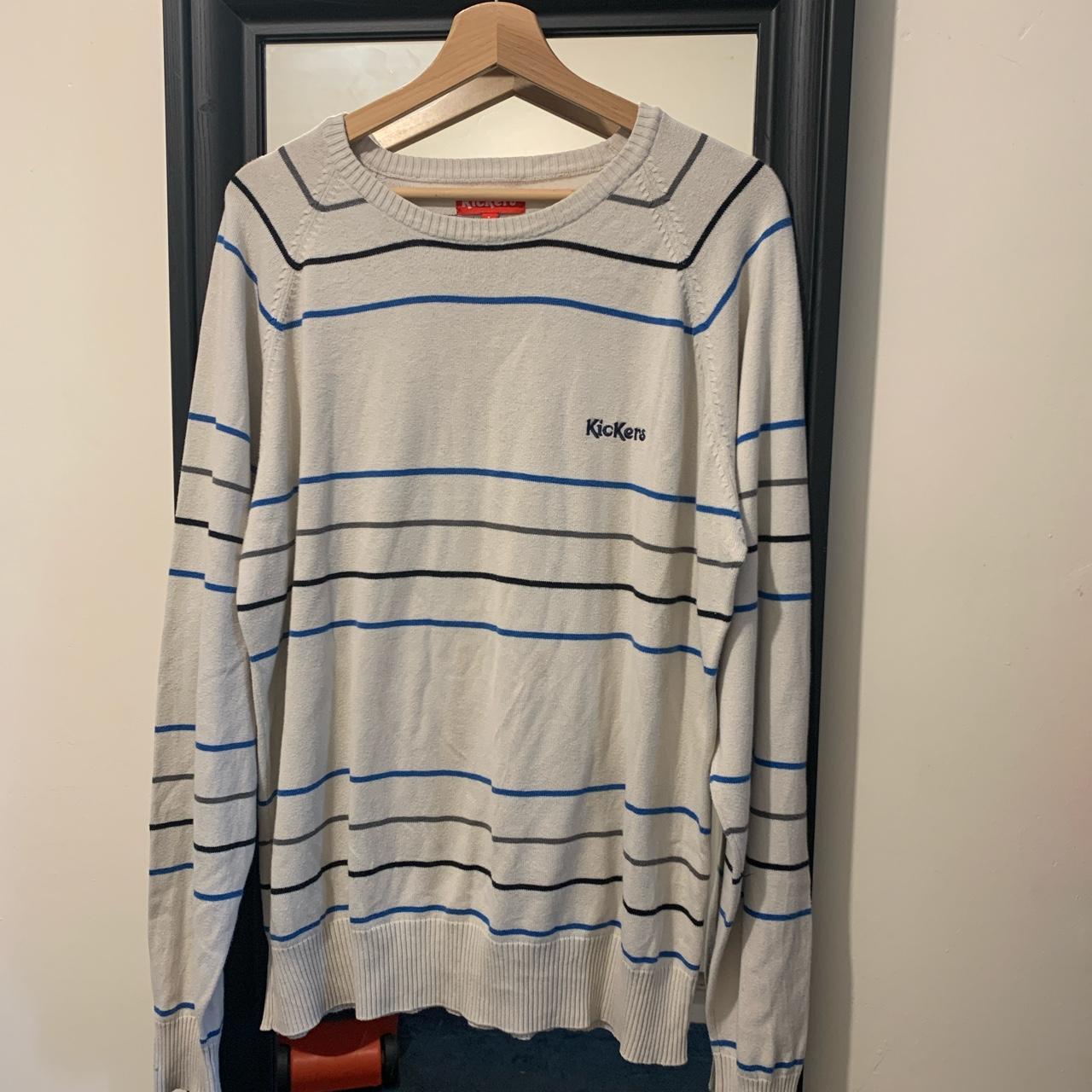 Men's White and Blue Jumper | Depop