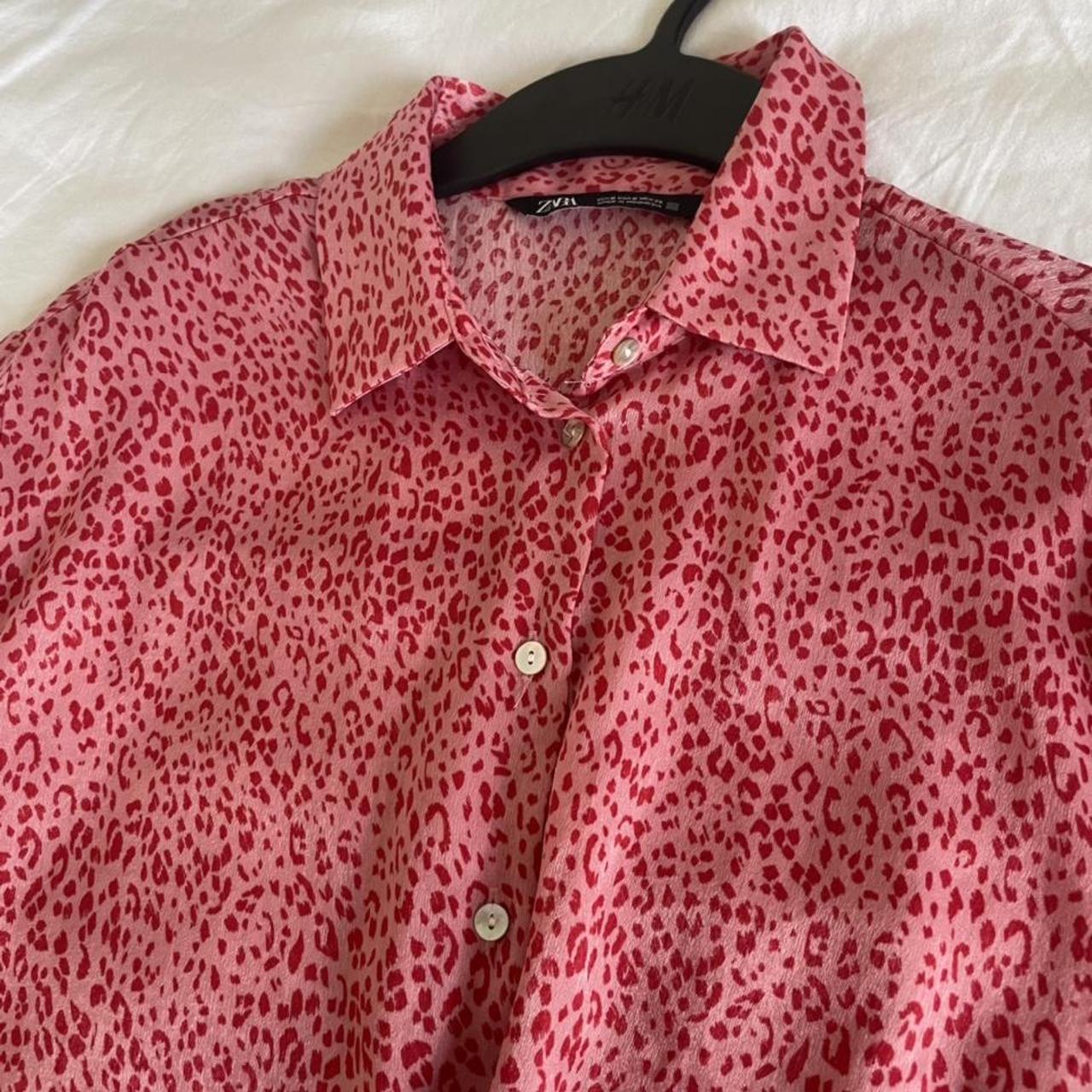 Zara pink leopard print shirt, good condition.... - Depop