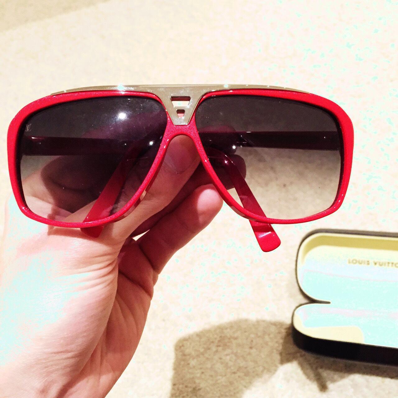 Louis Vuitton red/chrome evidence sunglasses. - Depop
