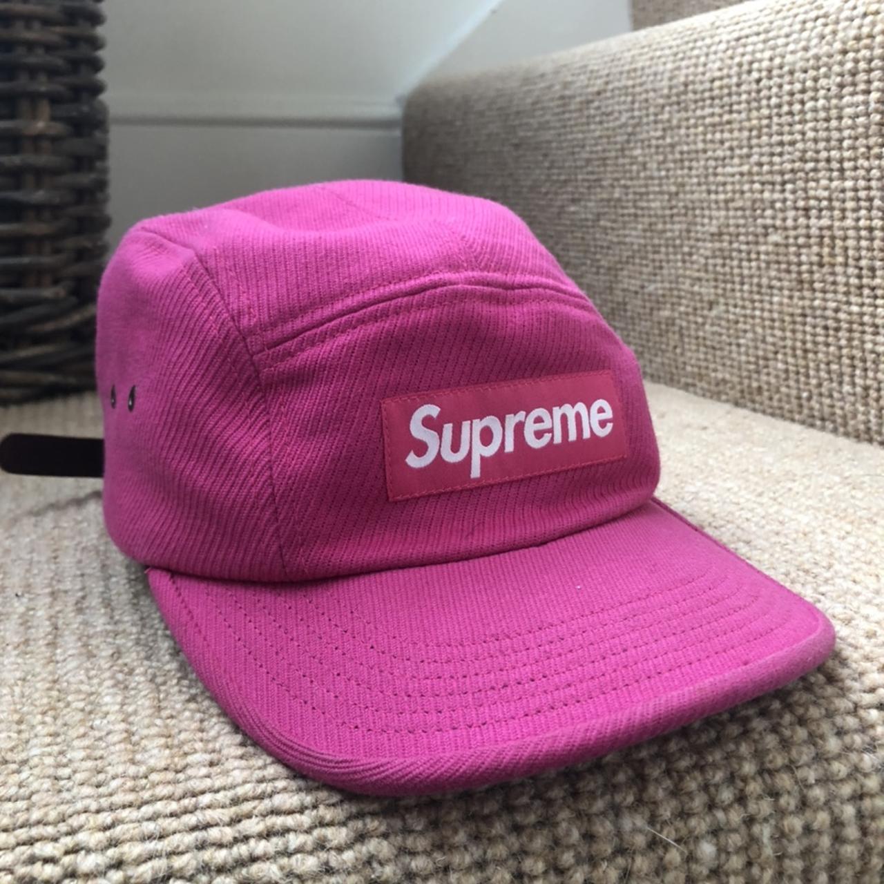 Red Supreme Metallic Camp 5 Panel Hat Check pictures - Depop