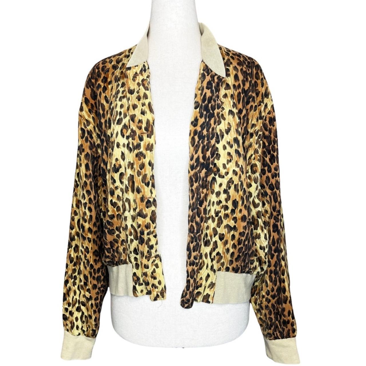 Vintage 90s Silk Funky Cheetah Print Bomber Jacket... - Depop