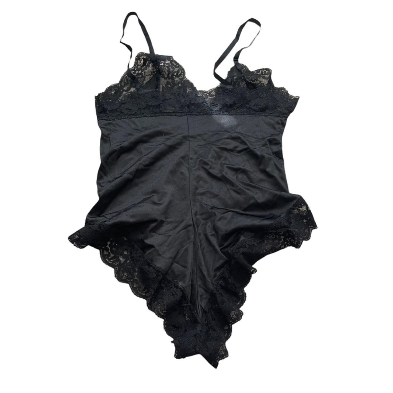 Vintage Black Satin Lace Teddy Lingerie Bodysuit... - Depop