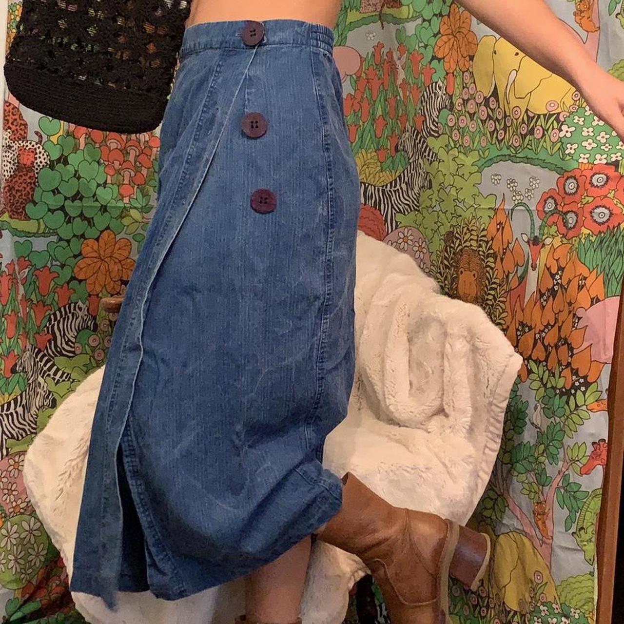 Stunning vintage denim wrap skirt with a total 70s... - Depop