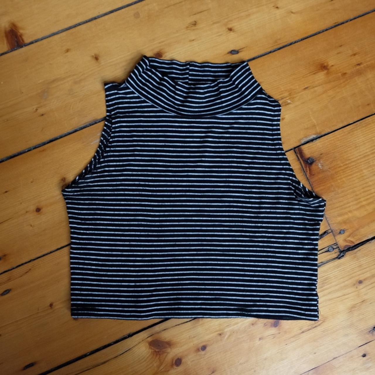 Black and white striped crop top. Turtle neck Top... - Depop