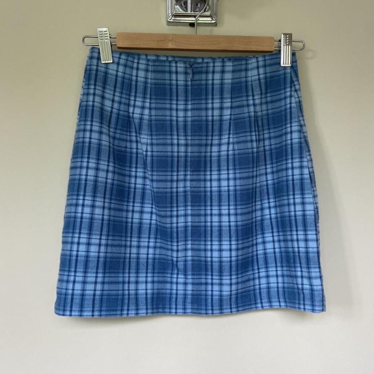 brandy melville baby blue tartan checked mini skirt... - Depop