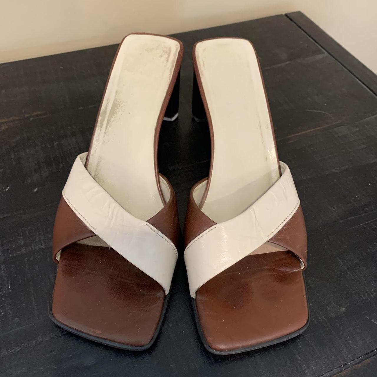 Women's Brown and White Sandals Depop