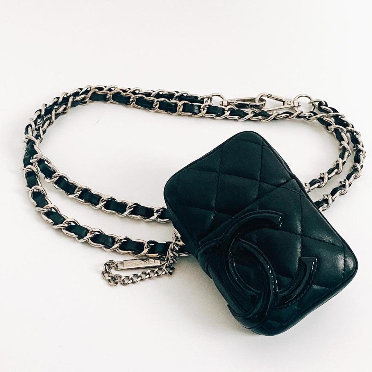 Chanel Vintage Rare Black Quilted Leather Double Chain Strap Shoulder –  LEAU1983