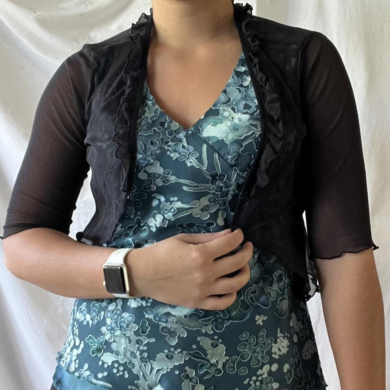 Black mesh cardigan with button up and frill... Depop