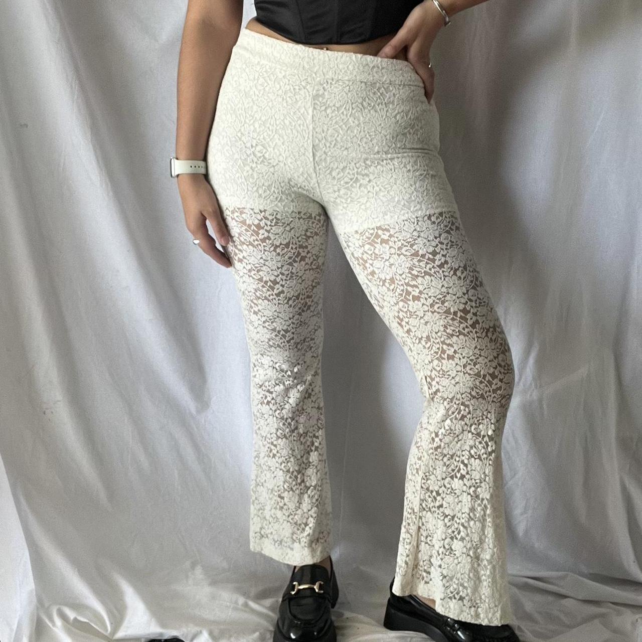 🤍 White mesh beach pants 🤍 Features Floral lace... - Depop