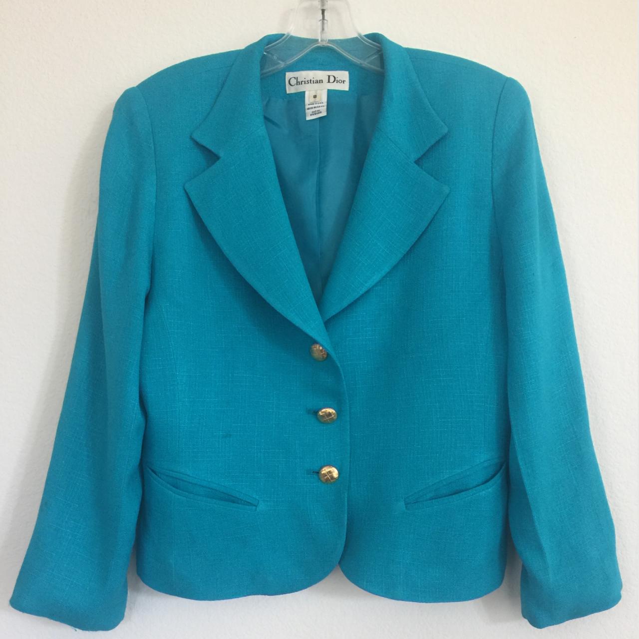 CHRISTIAN DIOR Vintage 90s Turquoise Blue Suit &... - Depop