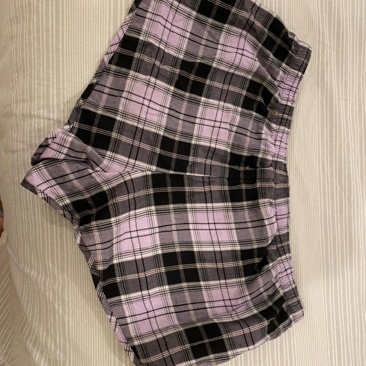 Purple and black plaid shorts, Medium to large (8-10) - Depop
