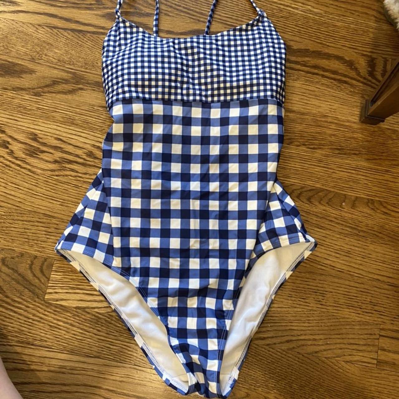Women's Blue and White Swimsuit-one-piece | Depop