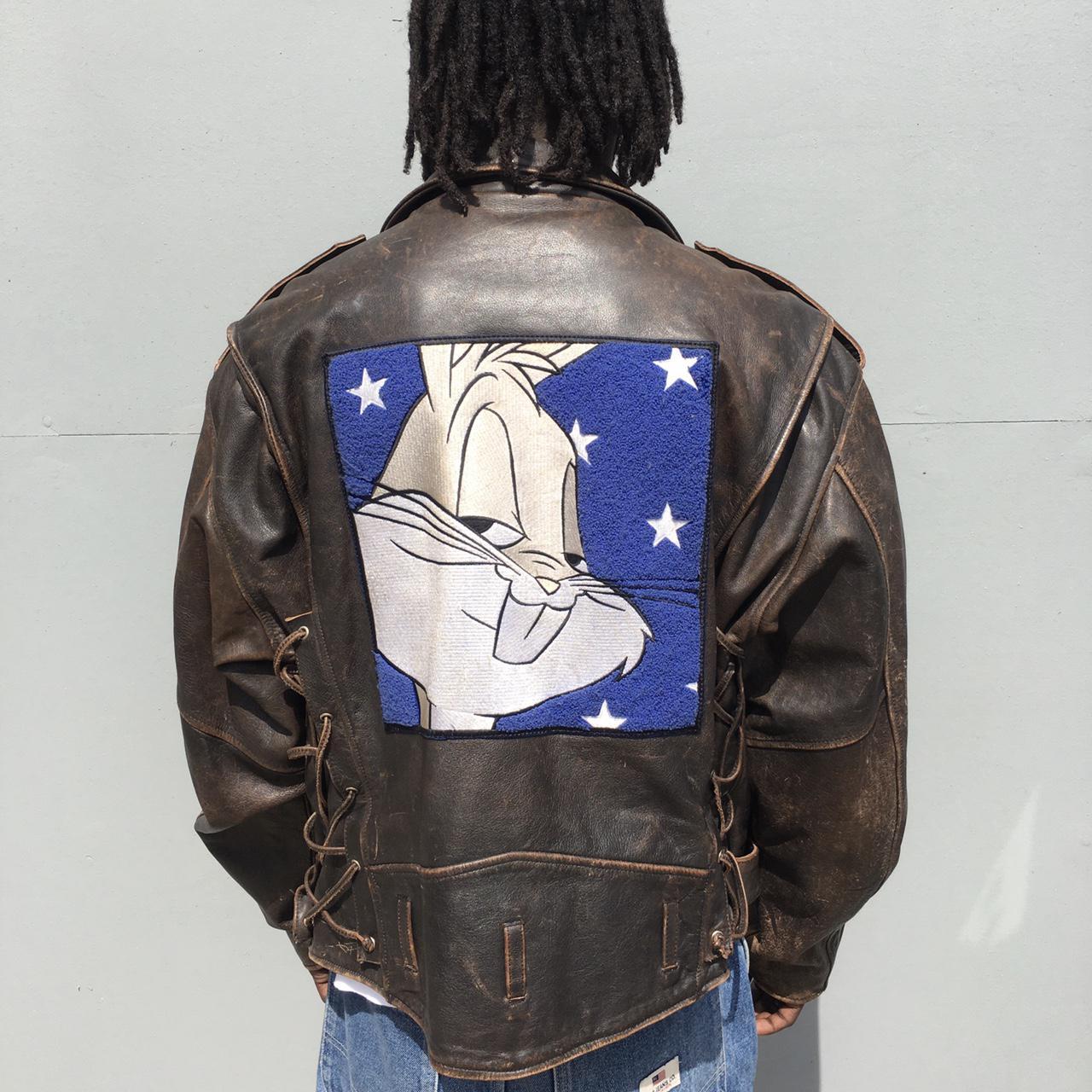 Vintage 1997 Warner Bros. Bugs Bunny Biker Leather... - Depop