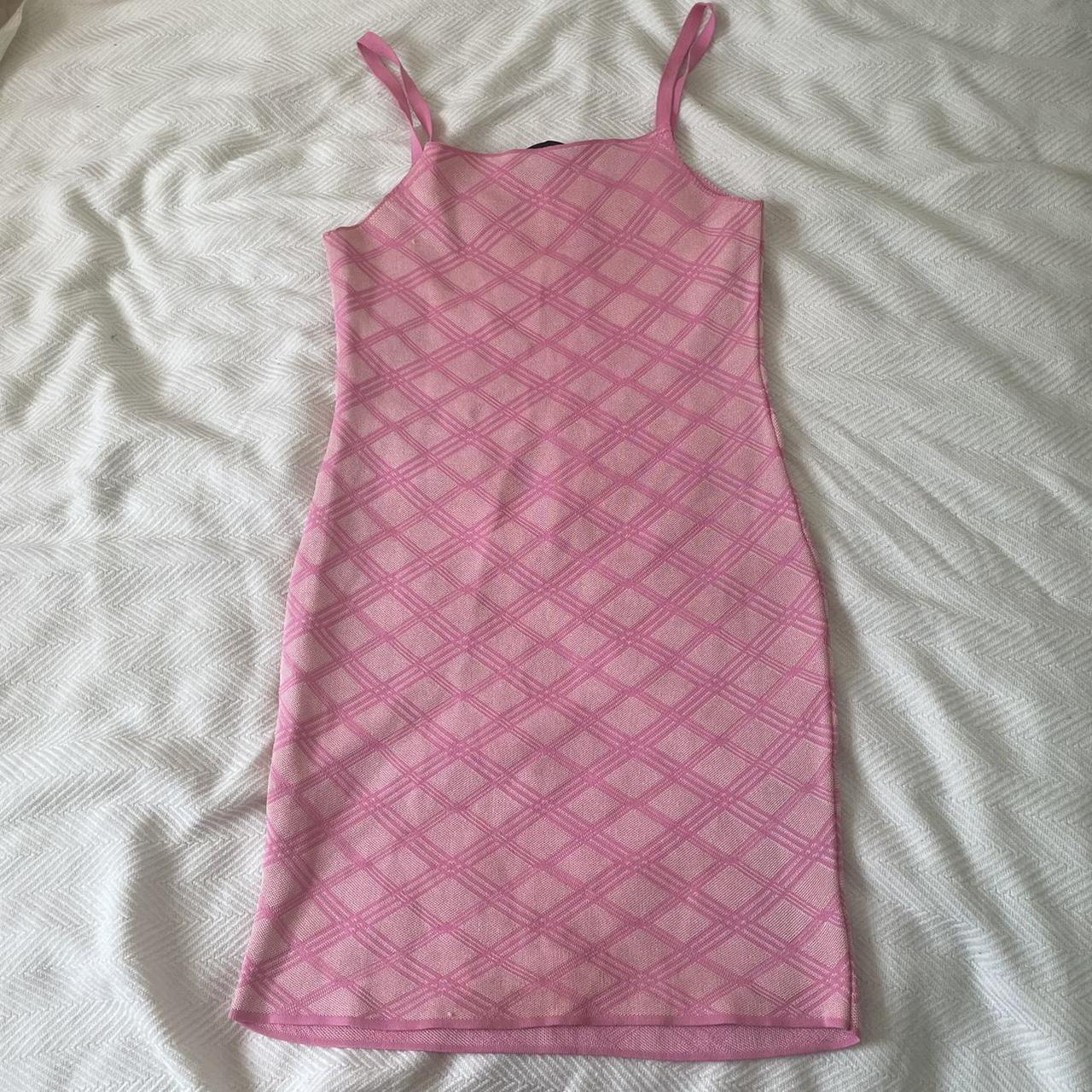 Zara Knit Bodycon Mini Dress Light Pink with Dark... Depop