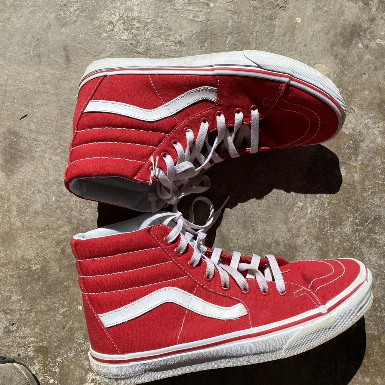 Red high top vans a size 9 No flaws worn a few... - Depop