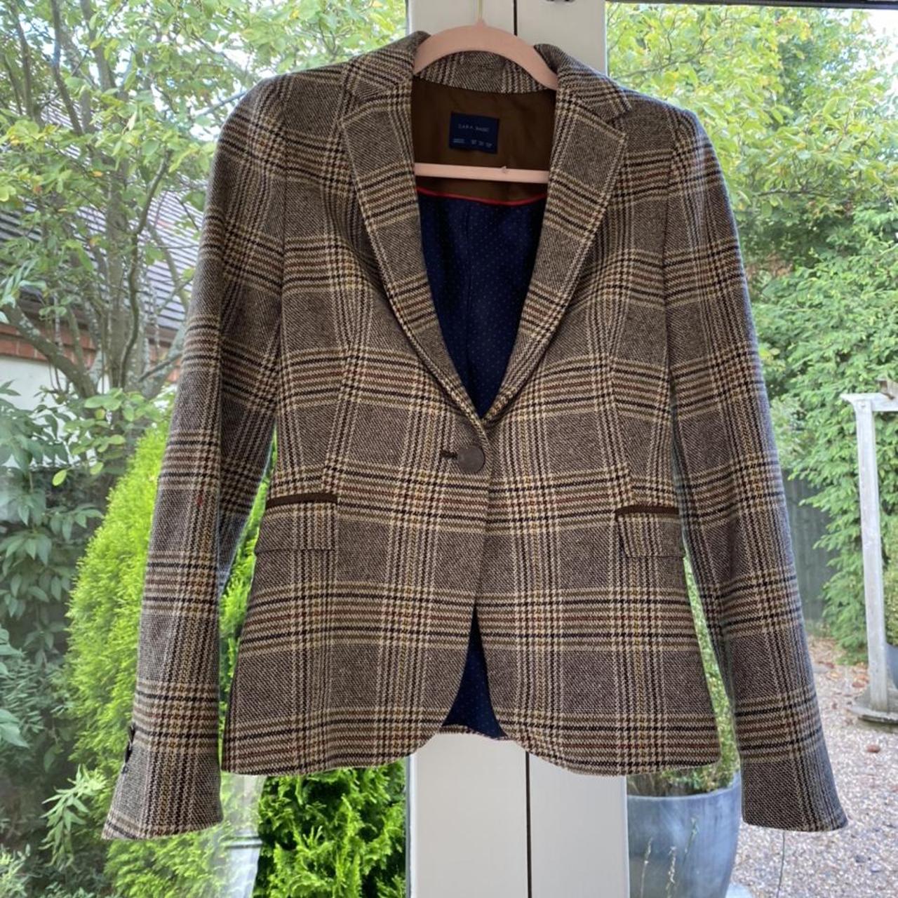 zara brown checked blazer