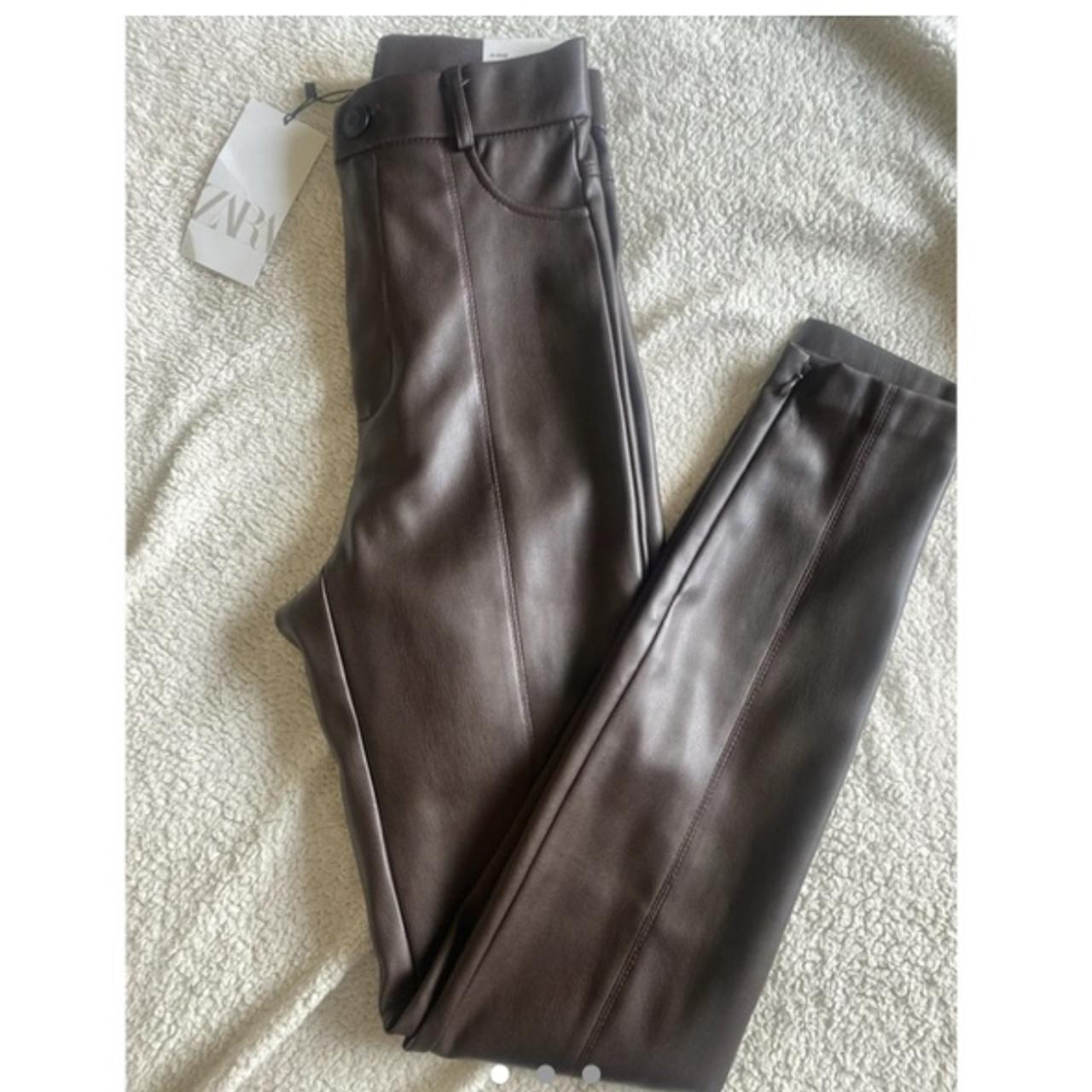 Brand new chocolate brown Zara leather leggings Size... Depop