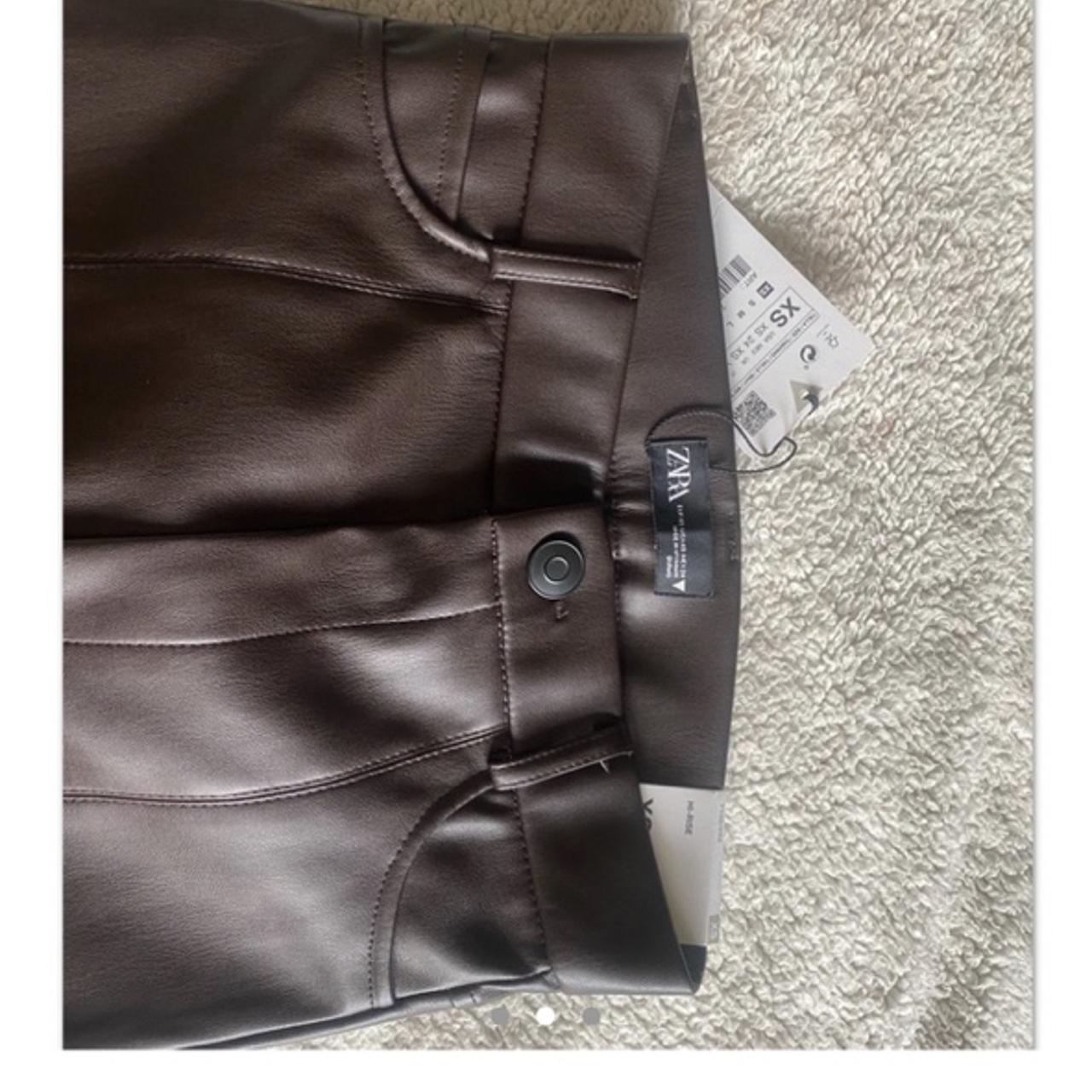 Brand new chocolate brown Zara leather leggings Size... Depop