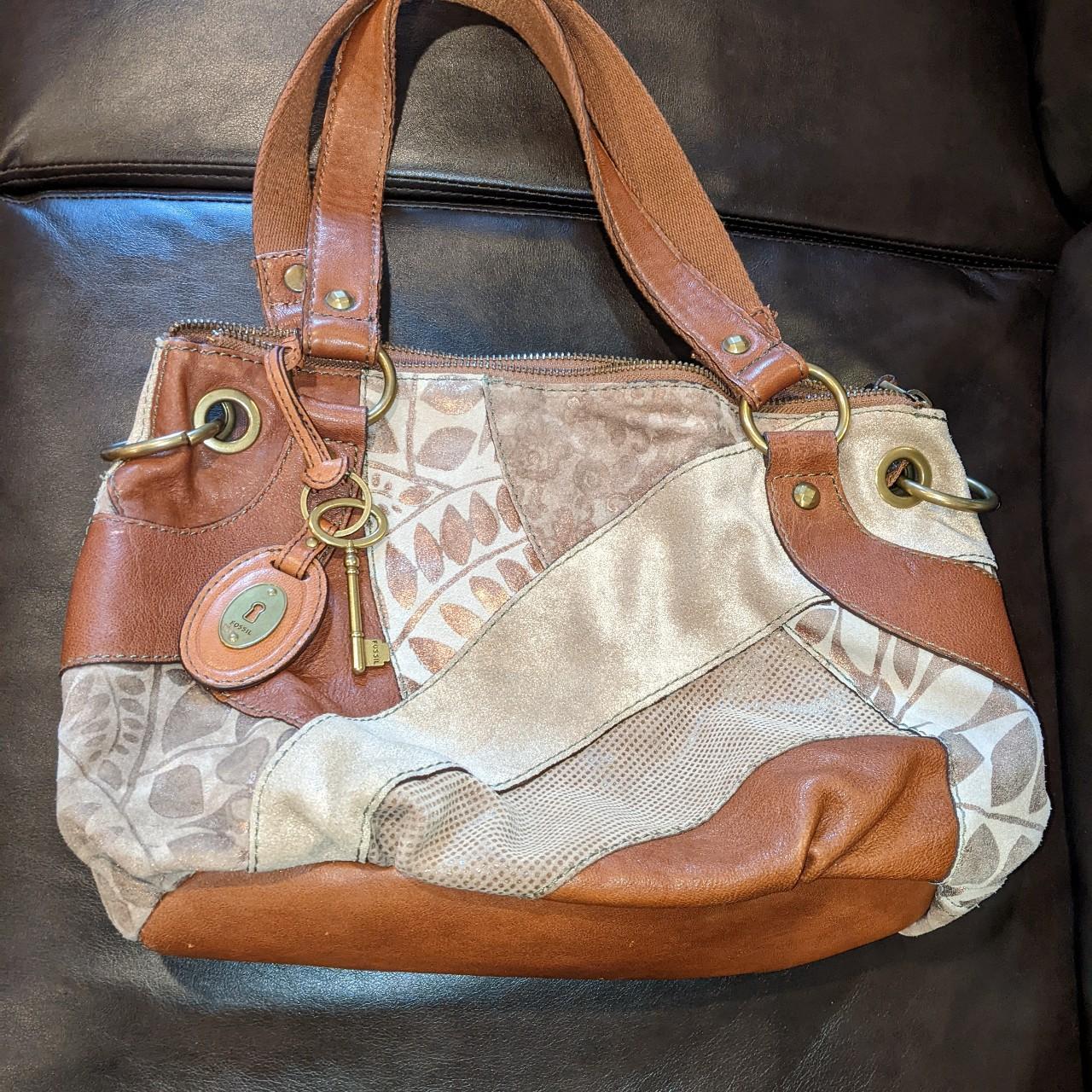 Vintage FOSSIL TAN LEATHER SATCHEL CROSSBODY BAG / Man Bag with Canvas  Strap | eBay