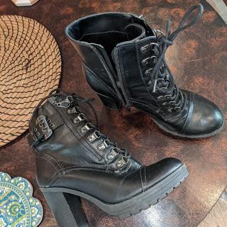 Guess black combat boots with sturdy heels size 8M Depop