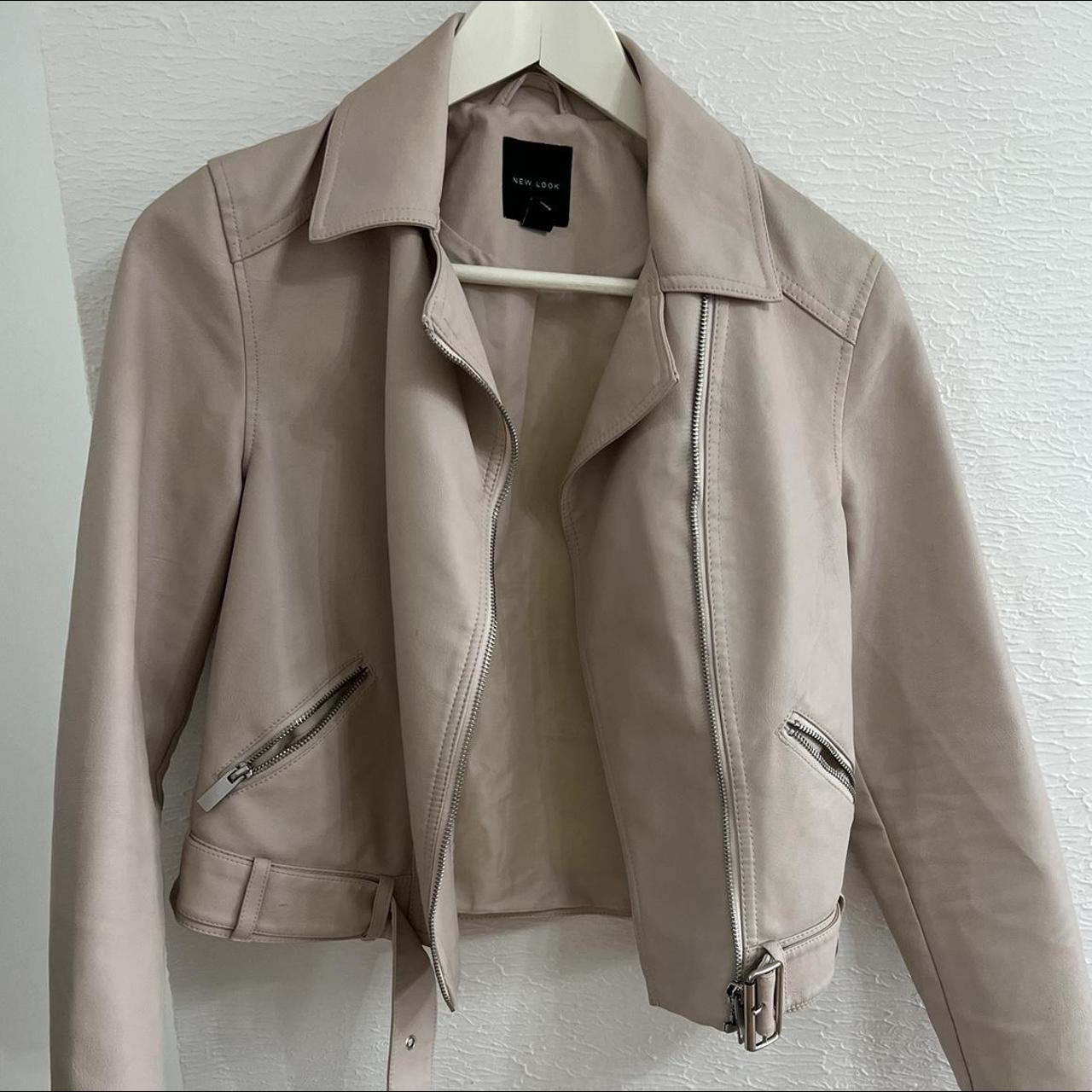 cream beige leather jacket, in perfect condition... - Depop