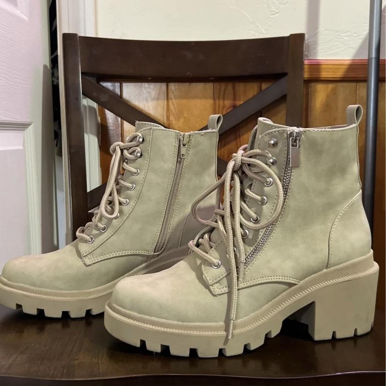 ESpirit combat boots in nude with platform heel... - Depop