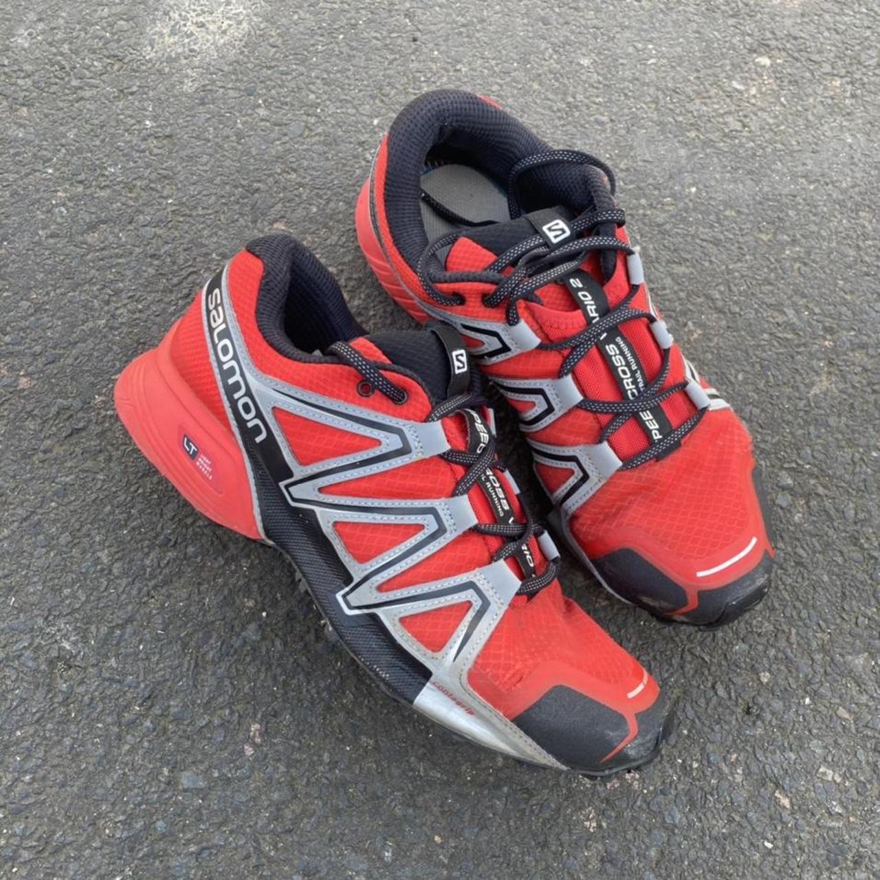 Salomon Speed Cross 2 These red, silver and black... - Depop