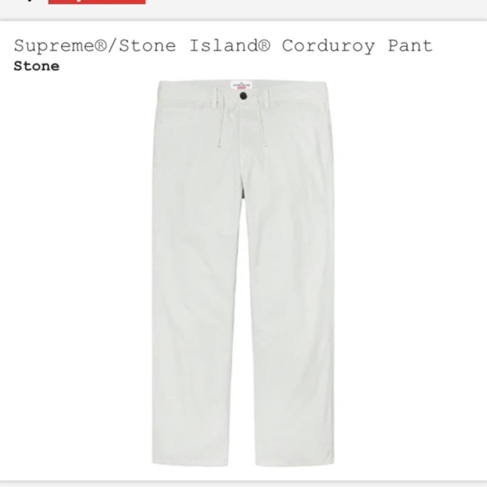 Supreme X Stone Island white corduroy trousers. Rare... - Depop