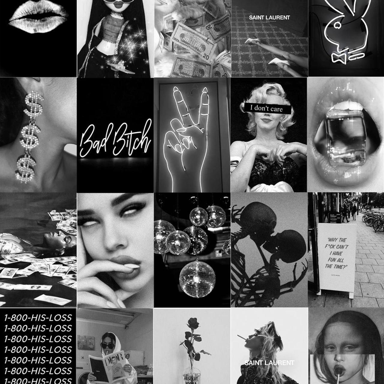 Boujee Black and White Aesthetic Wall Collage Kit Black and 