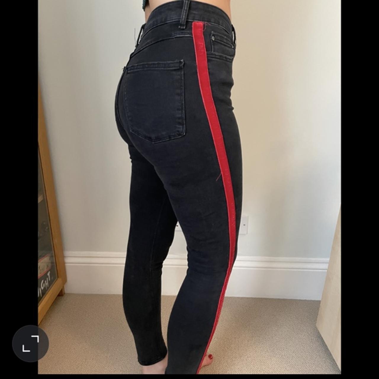 Womens black jeans deals with red stripe