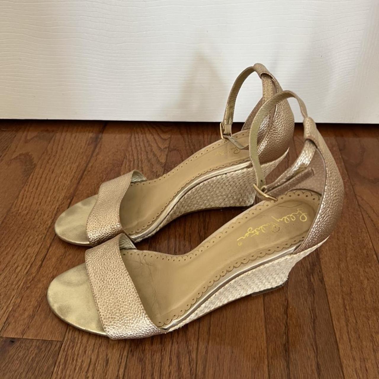 Lilly Pulitzer Wedge gold strap sandals. Size 10.... - Depop