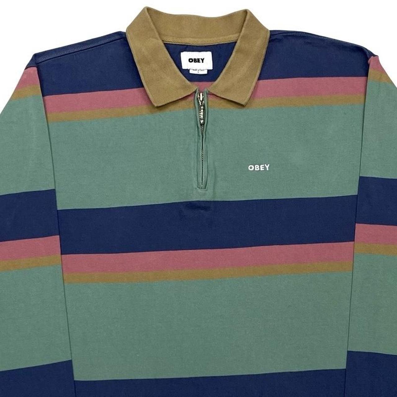 Obey Striped Longsleeve Polo Shirt 🌍... - Depop